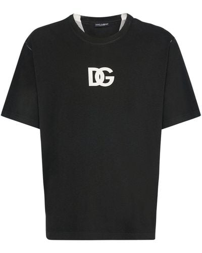 Dolce & Gabbana Camiseta de algodón con estampado del logotipo DG - Negro