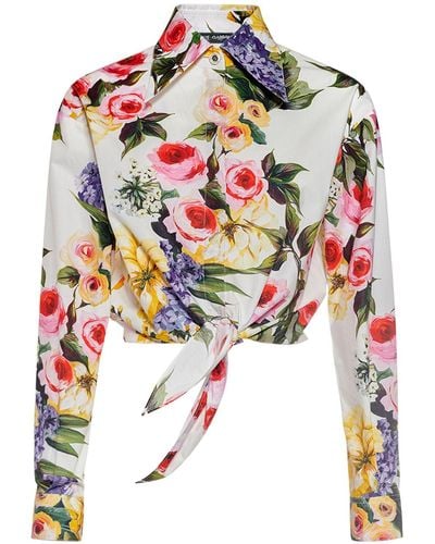 Dolce & Gabbana Kurzes Hemd Aus Baumwollpopeline Mit Blumendruck - Mehrfarbig