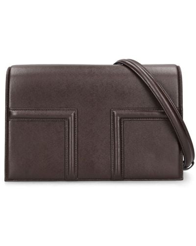 Totême T-Flap Leather Shoulder Bag - Brown