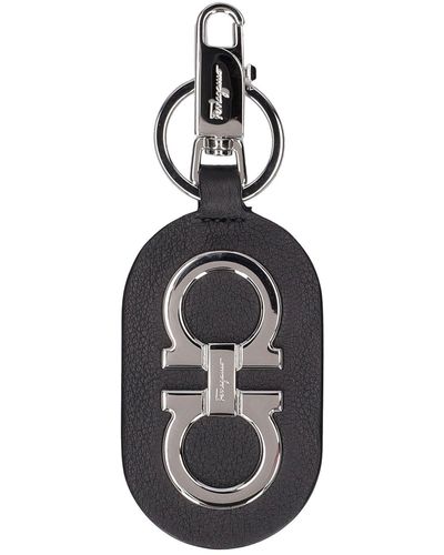 Ferragamo Schlüsselanhänger Aus Leder Mit Logo - Schwarz