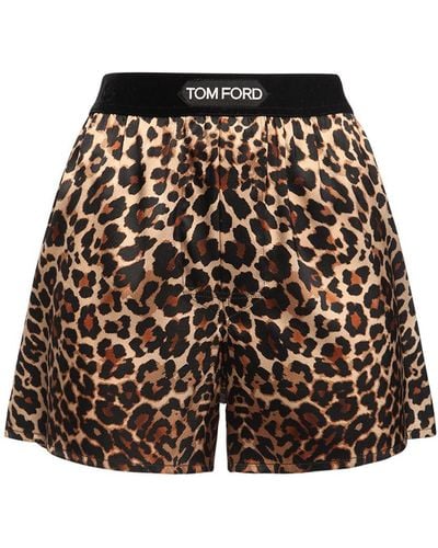 Tom Ford Leopard Print Silk Satin Shorts - Multicolour