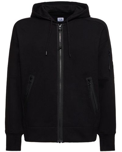 C.P. Company Diagonal Raised Fleece Zipped Hoodie - Black