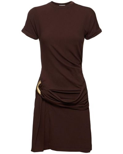 Ferragamo Draped Viscose Blend Jersey Mini Dress - Brown