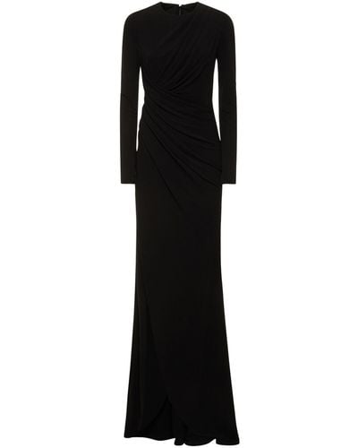 Elie Saab Draped Jersey Long Dress W/Split - Black
