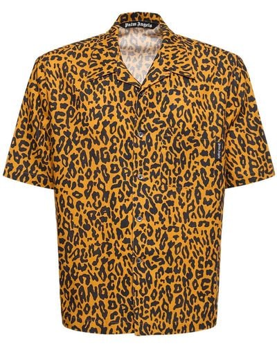 Palm Angels Camicia bowling cheetah in misto lino - Multicolore