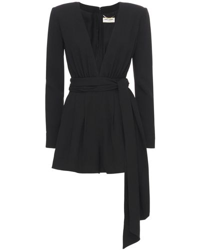 Saint Laurent Jumpsuit Aus Sablé Mit V-ausschnitt - Schwarz