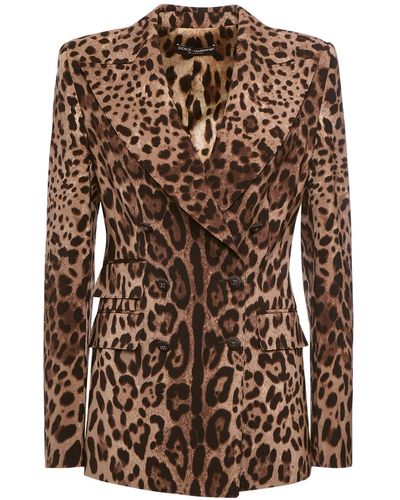 Dolce & Gabbana Blazer Aus Wolle Mit Leopardenfelldruck - Braun