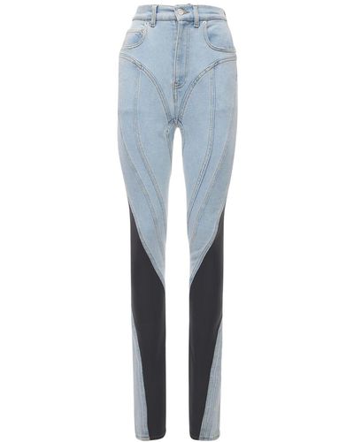 Mugler High Rise Stretch Denim & Jersey Jeans - Blue