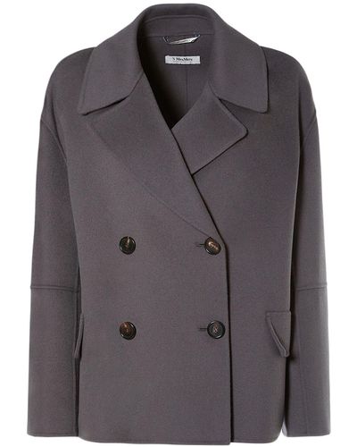 Max Mara Cape Wool Double Breasted Jacket - Black