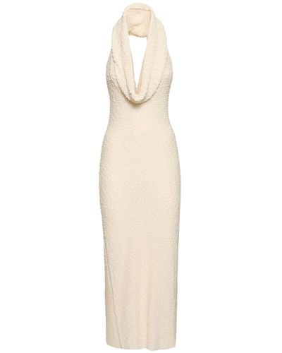 Magda Butrym Cotton Blend Knit Dress W/ Plunge Neck - Natural