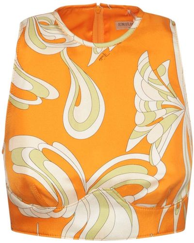 Emilio Pucci Top Cropped In Twill Di Seta - Arancione