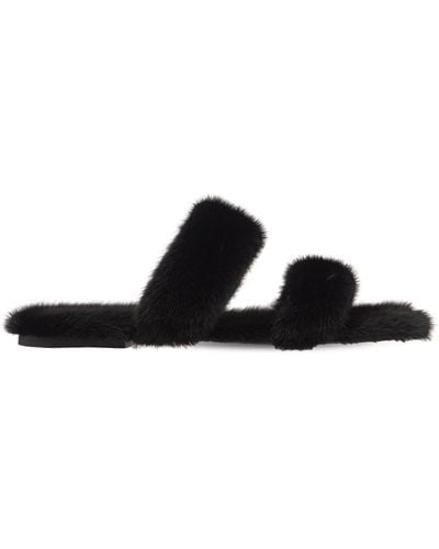 Saint Laurent 10mm Bleach Fur Slide Sandals - Black