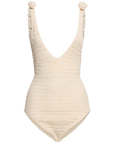Magda Butrym Crocheted Cotton Blend Bodysuit - Natural