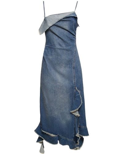 Acne Studios Ruffled Denim Self-tie Midi Dress - Blue