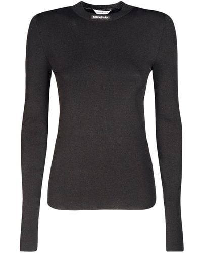 Balenciaga Fitted Viscose Blend Knit Top - Black