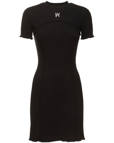 Palm Angels Monogram Cotton Mini Dress - Black