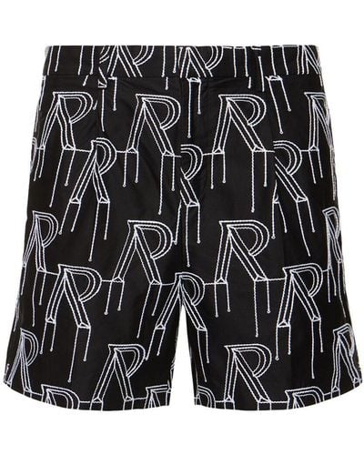 Represent Initial Embroidered Cotton Shorts - Black