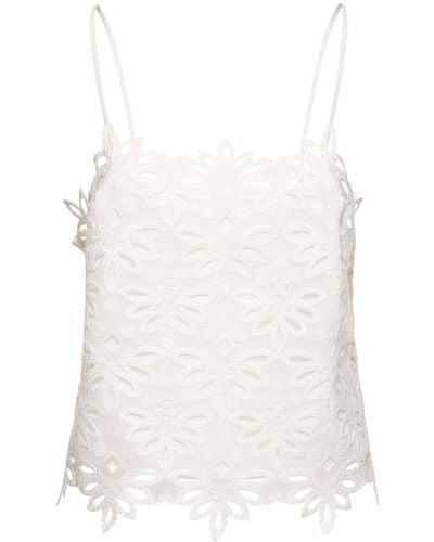 Ermanno Scervino Embroidered Cotton Blend Sleeveless Top - White