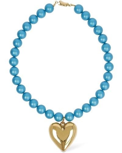 Timeless Pearly Collier à pendentif cœur en perles - Bleu