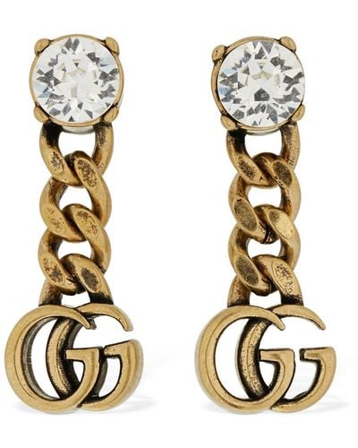 Gucci Gg Marmont Drop Earrings W/ Crystal - Metallic