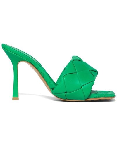 Bottega Veneta 90Mm Lido Woven Leather Slide Sandals - Green