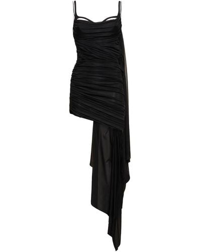 Mugler Draped Tech Jersey Mini Dress - Black