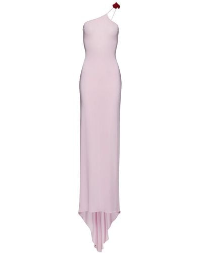 Magda Butrym Asymmetric Jersey Long Dress W/ Roses - Pink