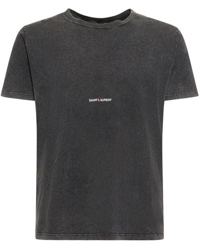 Saint Laurent Logo Destroyed Cotton T-Shirt - Black