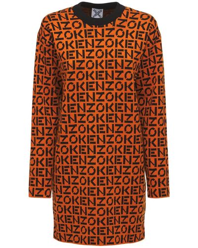 KENZO Monogram Cotton Blend Knit Mini Dress - Orange