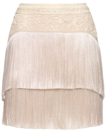 PATBO Minifalda de flecos crochet - Neutro