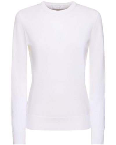 Michael Kors Cotton Knit Crewneck Long Sleeve Top - White