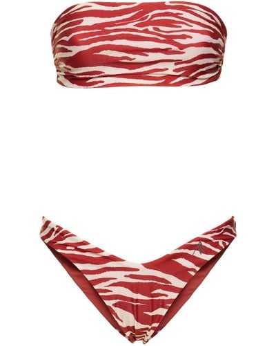 The Attico Bikini bandeau en lycra imprimé - Rouge