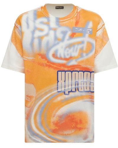 DIESEL Camiseta Oversize De Algodón Con Estampado - Naranja