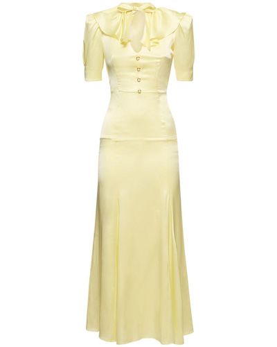 Alessandra Rich Silk Satin Short Sleeve Long Dress - Yellow