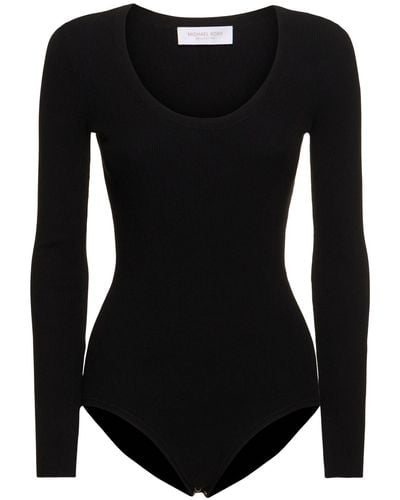 Michael Kors Stretch Viscose Long Sleeve Bodysuit - Black