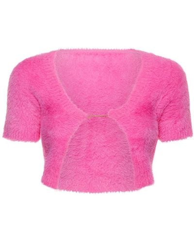 Jacquemus La Maille Neve Fluffy Crop Top - Pink