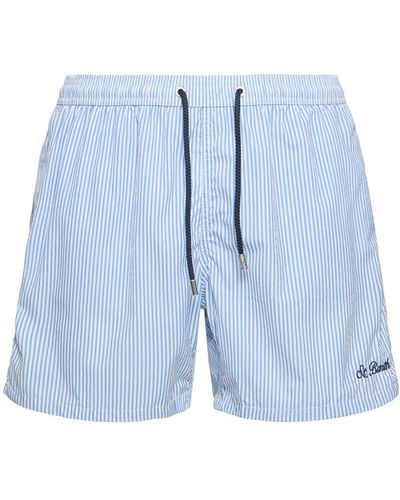 Mc2 Saint Barth Striped Print Seersucker Swim Shorts - Blue