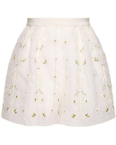 Giambattista Valli Embroidered Silk Organza Shorts - White