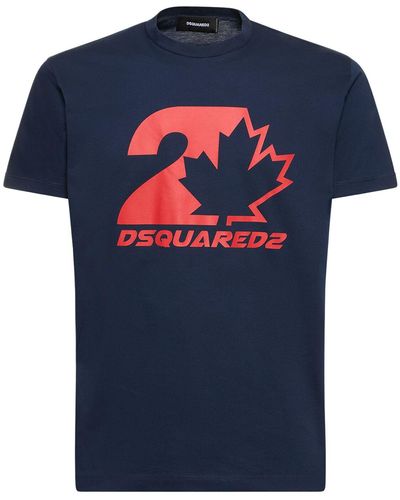 DSquared² Camiseta de jersey de algodón estampada - Azul