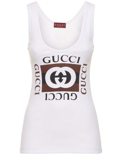 Gucci Rib Cotton Tank Top W/ Print - White