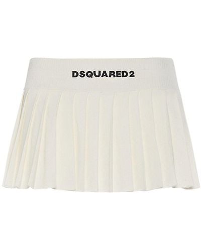 DSquared² Viscose Knit Logo Pleated Mini Skirt - White