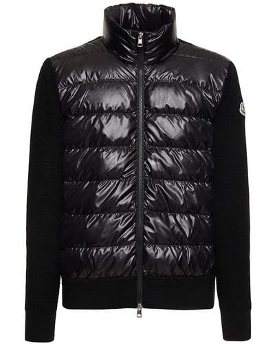 Moncler Cardigan en rainwear et laine ultra-fine - Noir