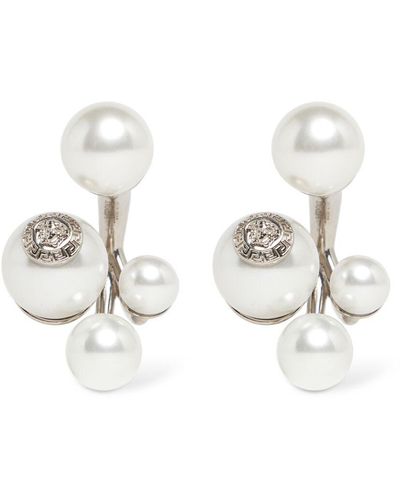 Versace Faux Pearl Drop Earrings - White