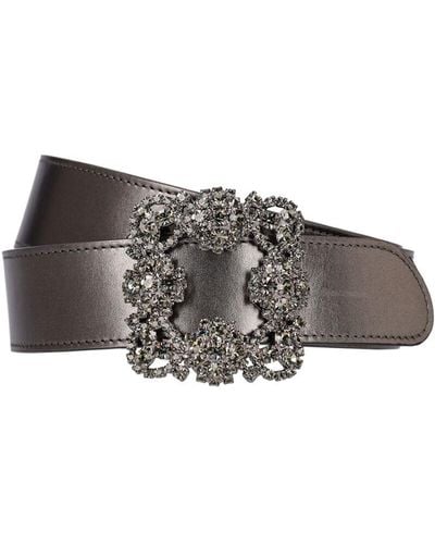 Manolo Blahnik 35mm Hangisibelt Leather Belt - Gray