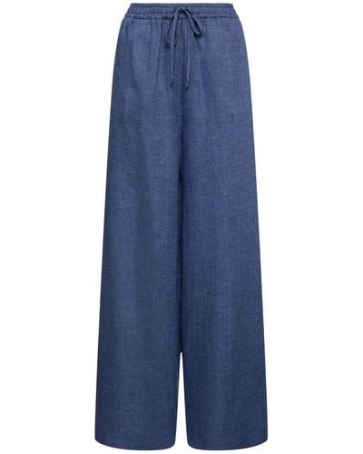 Loro Piana Graisen Solaire Linen Wide Trousers - Blue