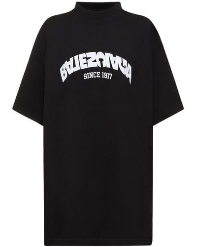 Balenciaga Logo Oversized Cotton Jersey T-shirt - Black