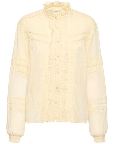 Isabel Marant Metina Ruffled Cotton Long Sleeve Shirt - Natural