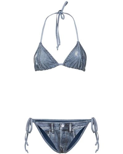 Acne Studios Printed Triangle Denim Effect Bikini Set - Blue