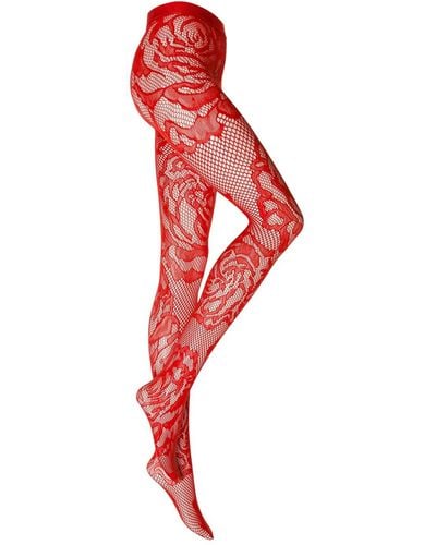 Wolford Rose Fishnet Tights - Red