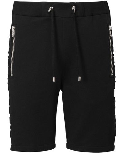 Balmain Shorts In Jersey Di Cotone Con Logo - Nero